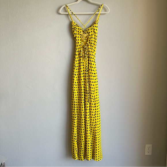 Staud Bellamy Dress in Soleil Calico / Lace Up Backless Maxi Dress w/ Slit - Picture 8 of 16